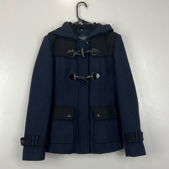 Guess Jackets & Blazers - Guess Dark Blue Wool Blend Coat